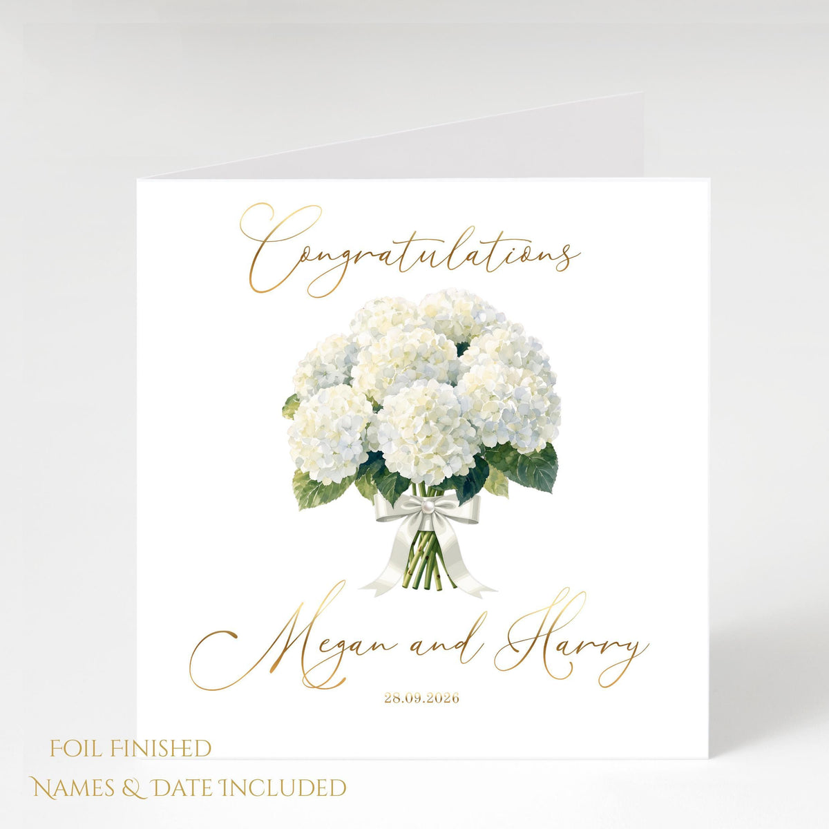 Wedding Card Foil with Hydrangea Design, Custom Names and Date