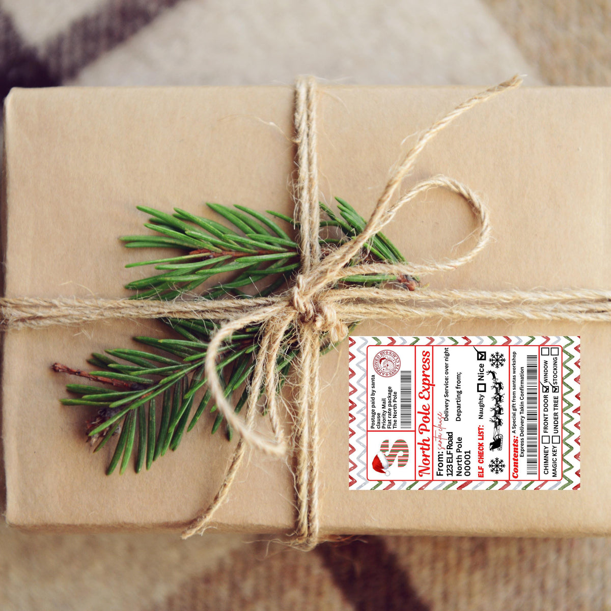Gift Tag Stickers, Personalized Santa Design, 4 x 6 Inch Adhesive Labels