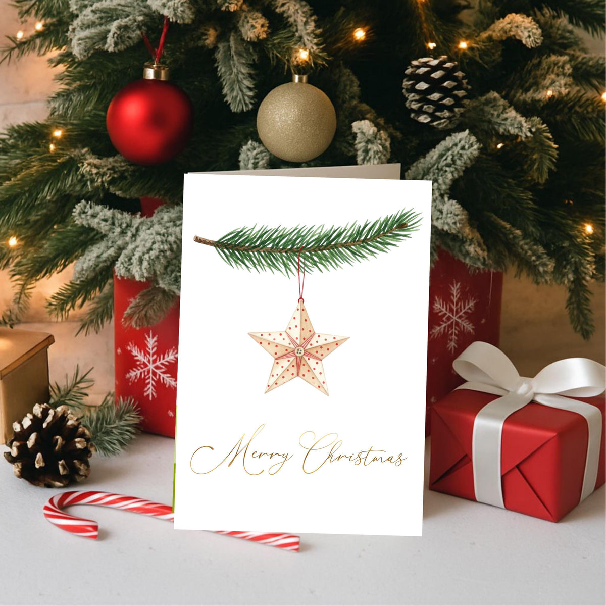 Christmas Card Set, Six Festive Greetings with Scandinavian Illustration's and Gold Foil