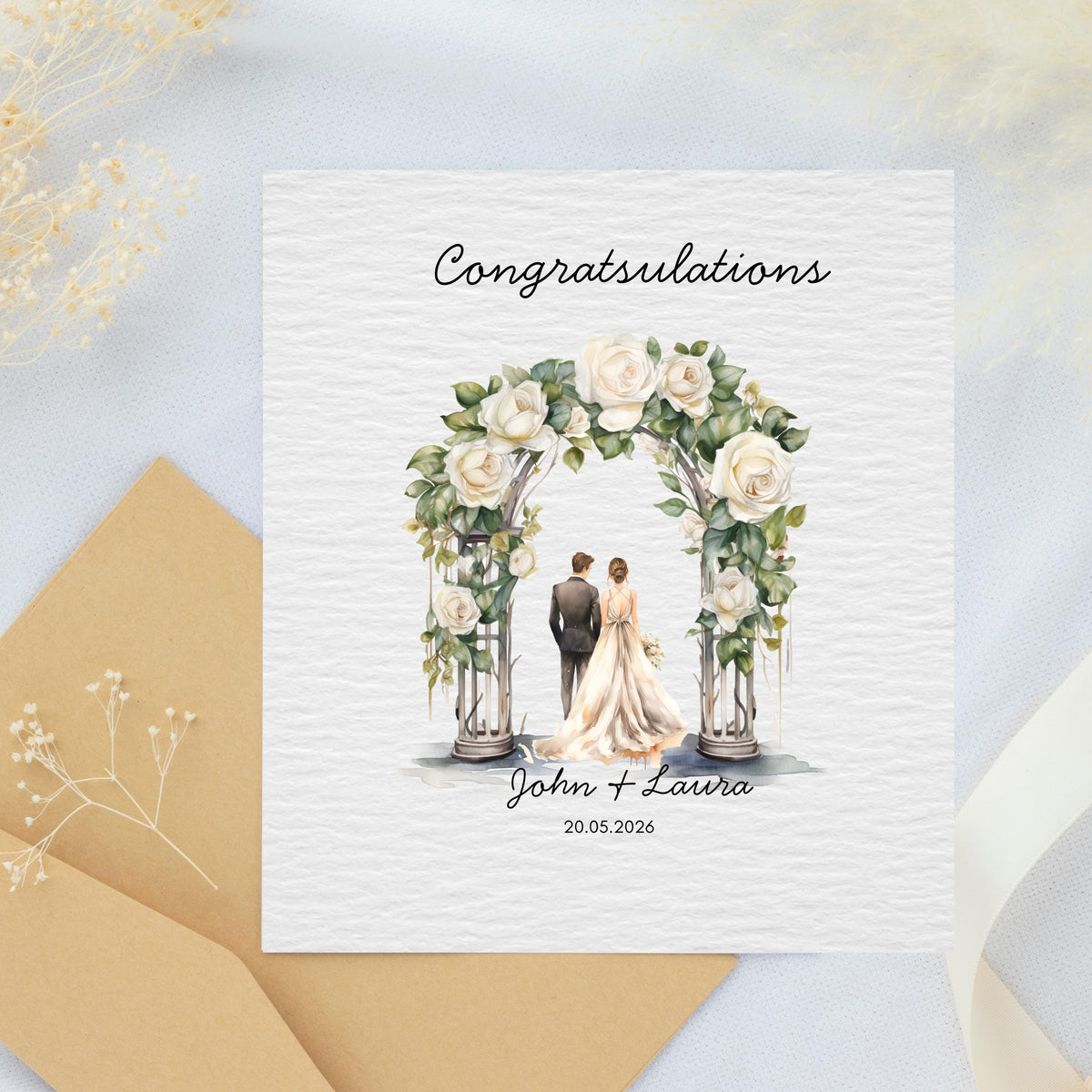 Custom Wedding Card, Watercolour Couple Illustration,