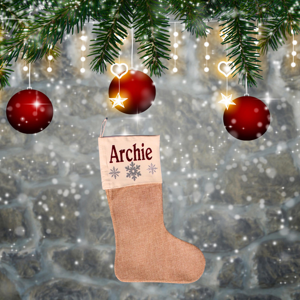 Custom Name Stocking, Glitter Finish, 6 x 15 Inches