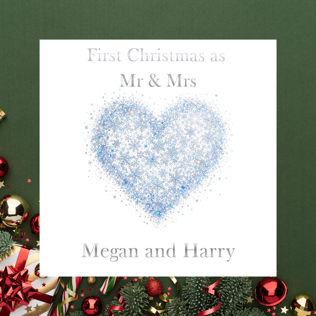 First Christmas Card, Personalised Mr And Mrs With Foiled Finish