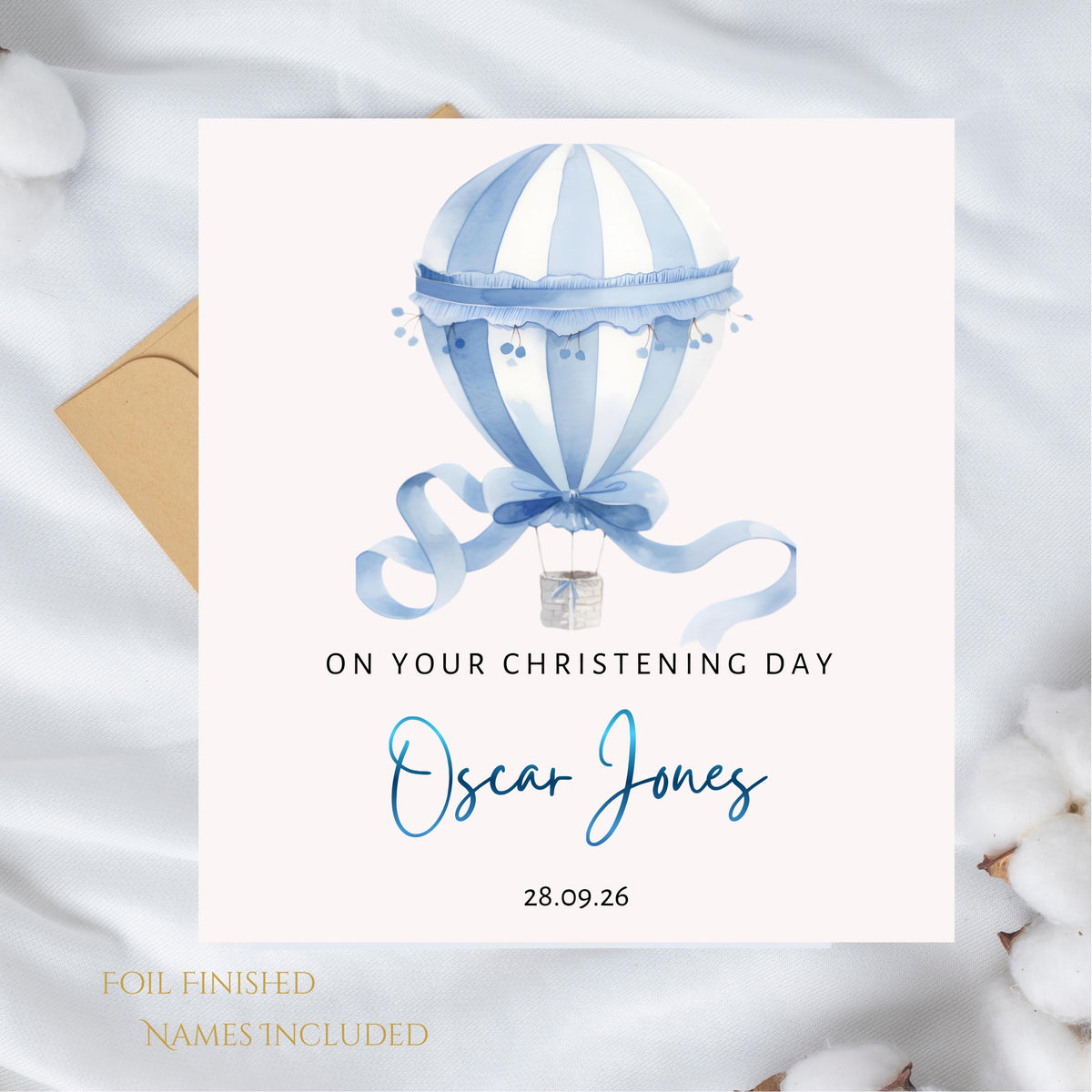 Personalised Boys Christening Card with Foil Finish and Custom Date