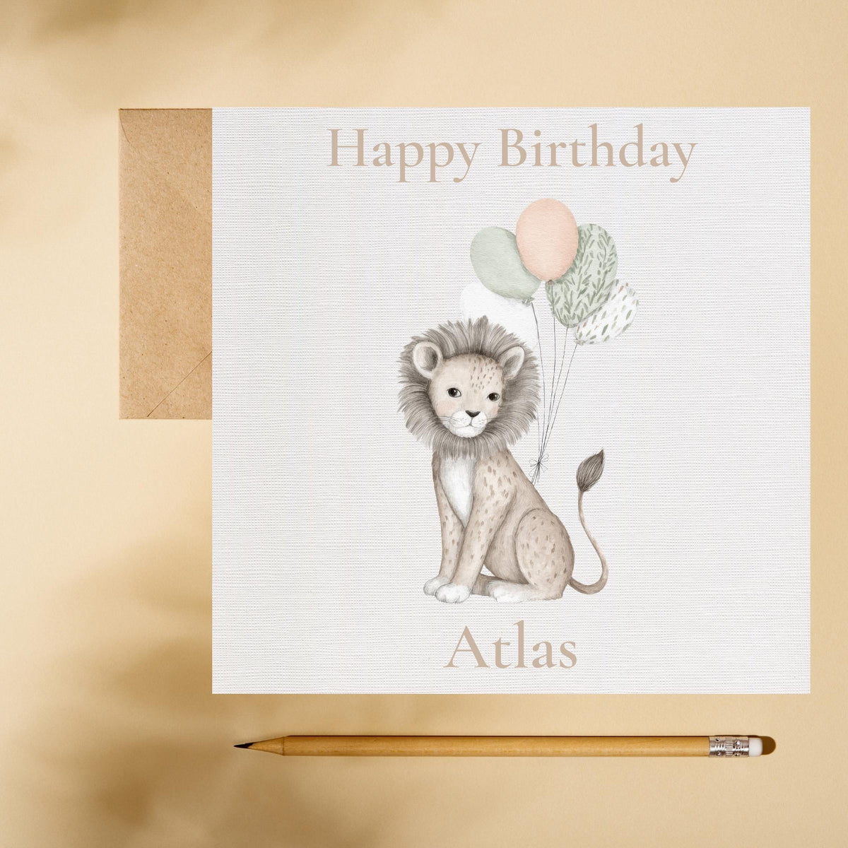 1St Birthday Card with Lion Illustration, Personalized Animal Themed Keepsake