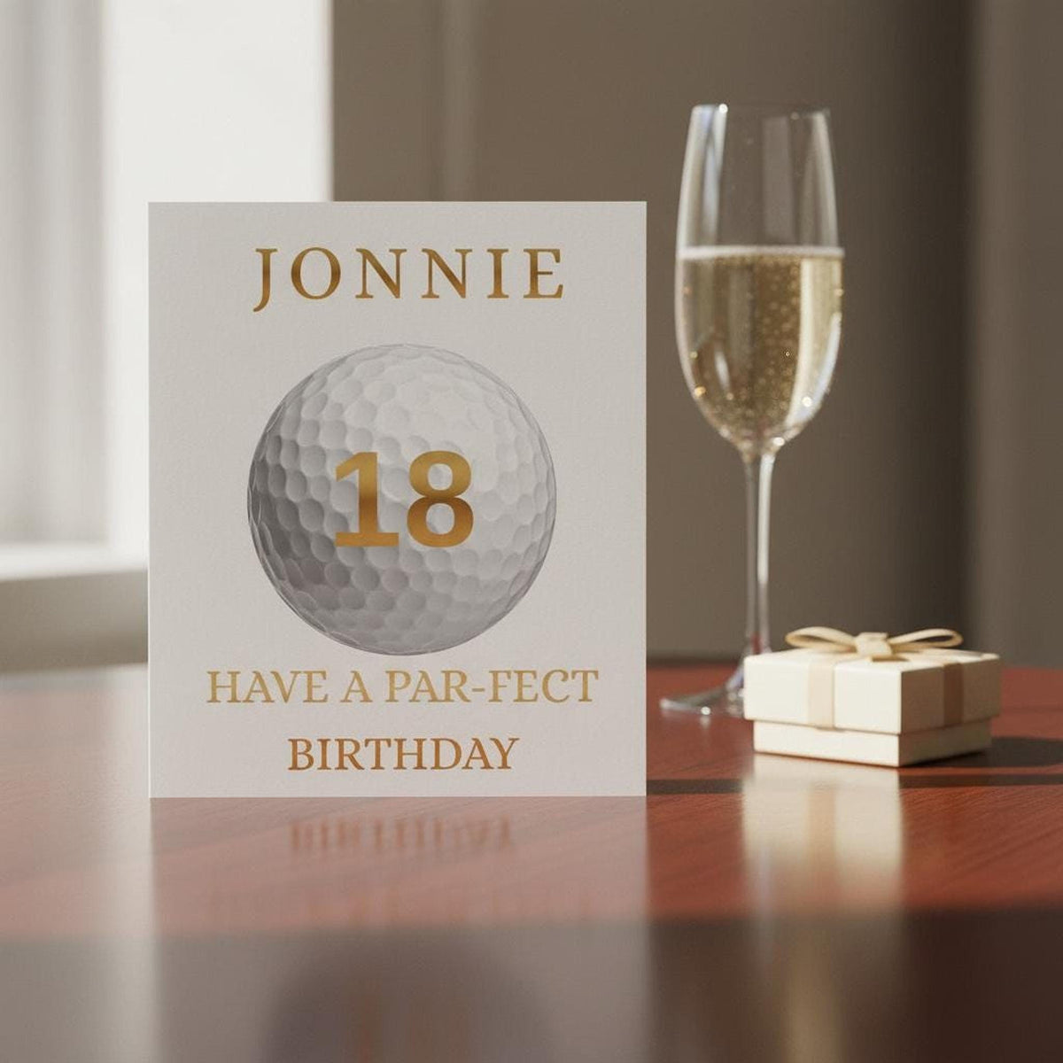 Golf Birthday Card, Custom Name with Foiled Finish