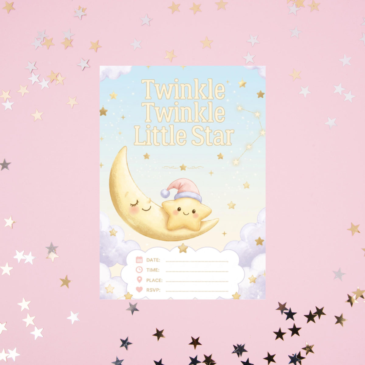 Twinkle Little Star Editable Invitation Template for Whimsical Events