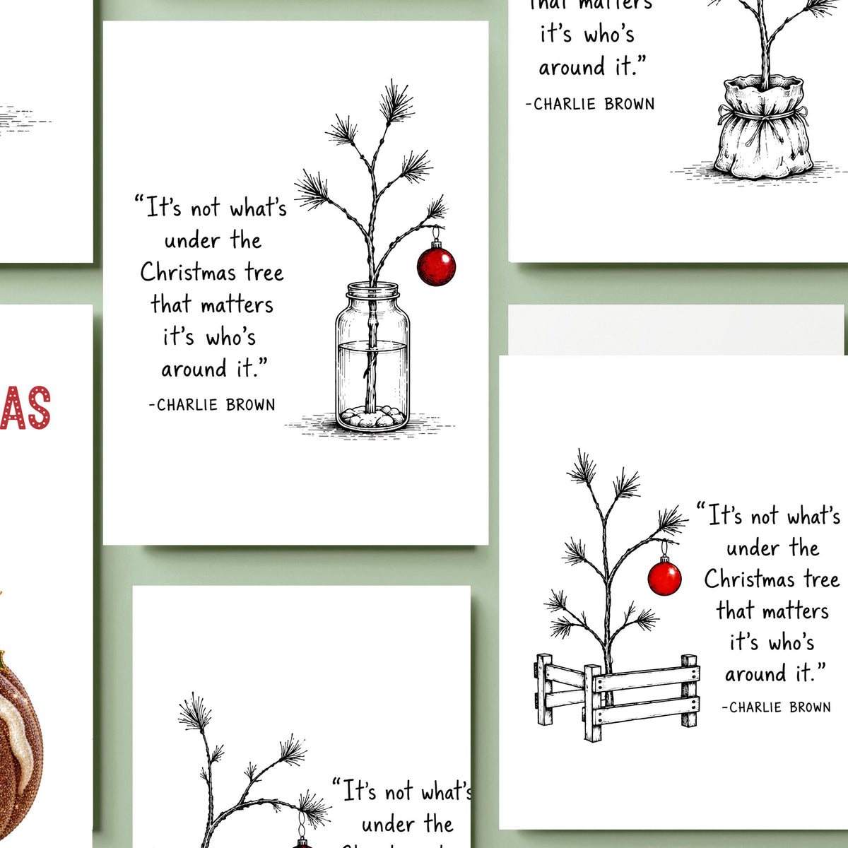Four Card Bundle, 5x7 Minimal Christmas Greeting With Book Quote