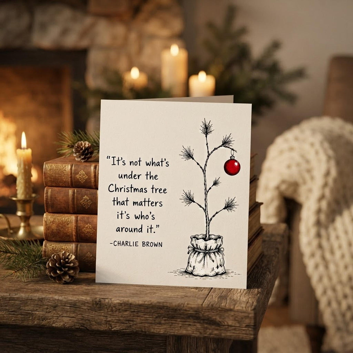 Four Card Bundle, 5x7 Minimal Christmas Greeting With Book Quote