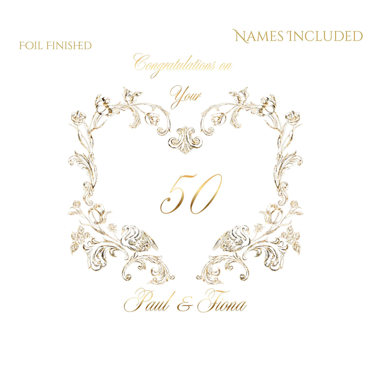 Golden Anniversary Card with Gold Foil Design, Personalised Luxury Keepsake
