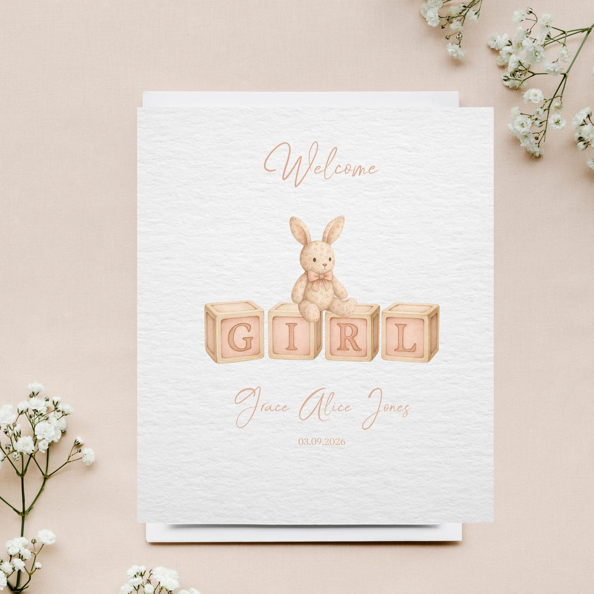 Birth Announcement Card, Personalized Baby Girl Keepsake With Name And Date
