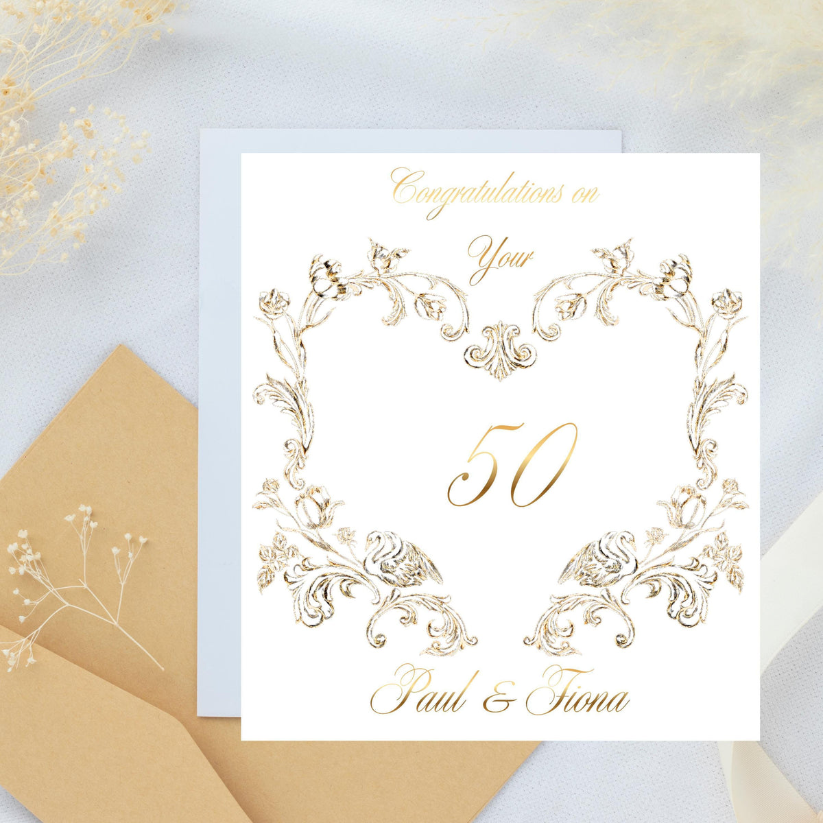 Golden Anniversary Card with Gold Foil Design, Personalised Luxury Keepsake