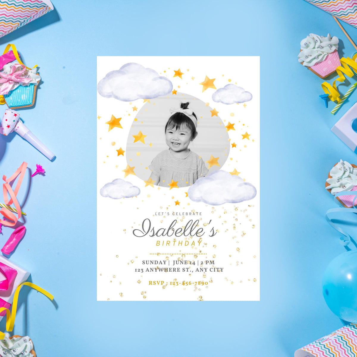 Under the Stars Birthday Invitation, Editable Digital Invite for Kids