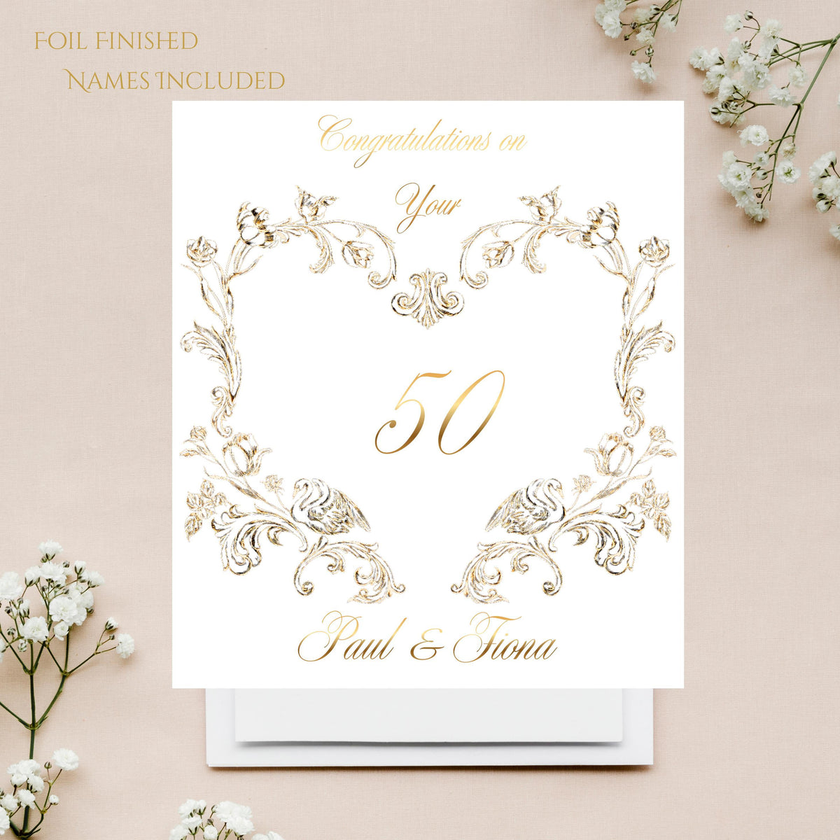 Golden Anniversary Card with Gold Foil Design, Personalised Luxury Keepsake