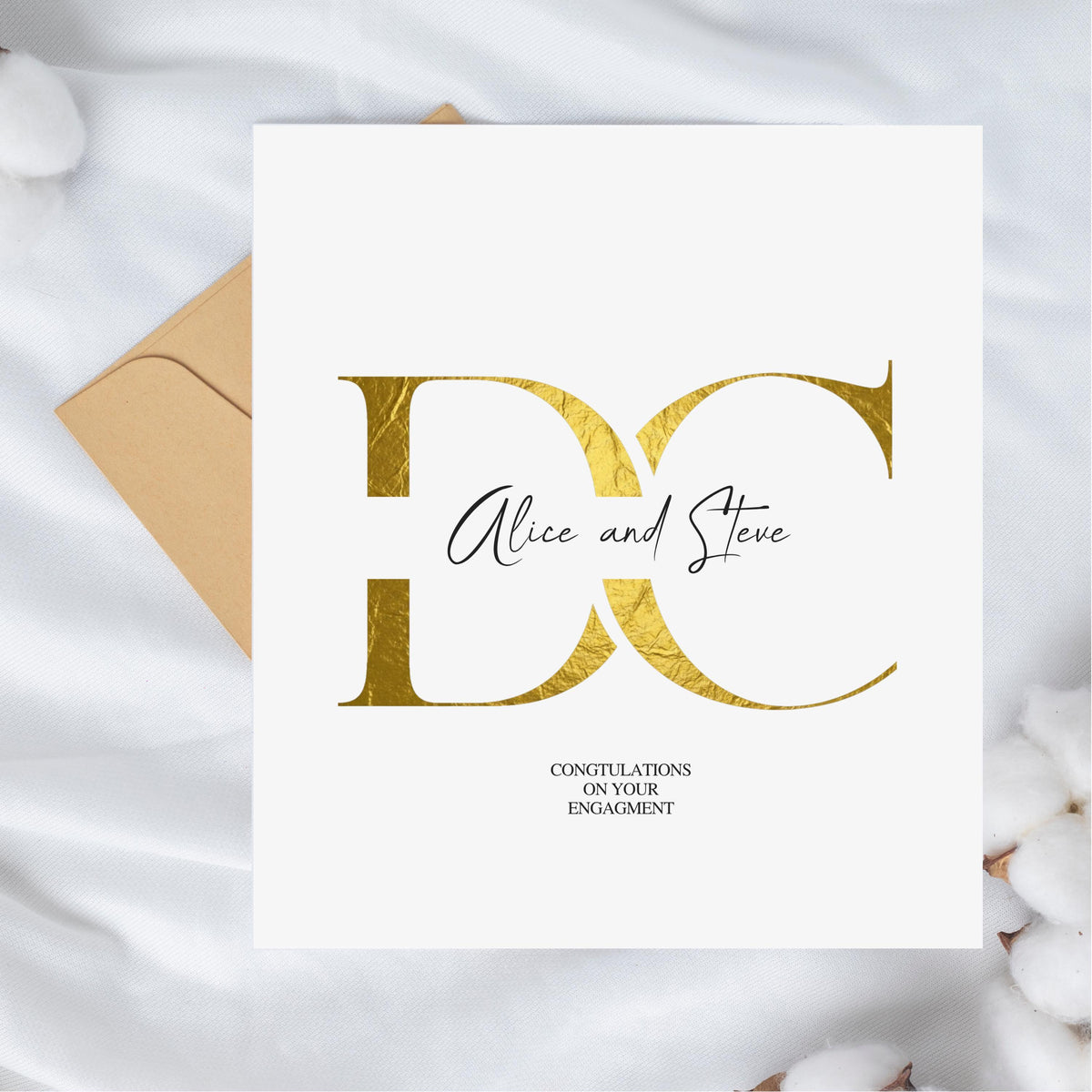 Engagement Card, 6 x 6 Inch Gold Foil Custom Names