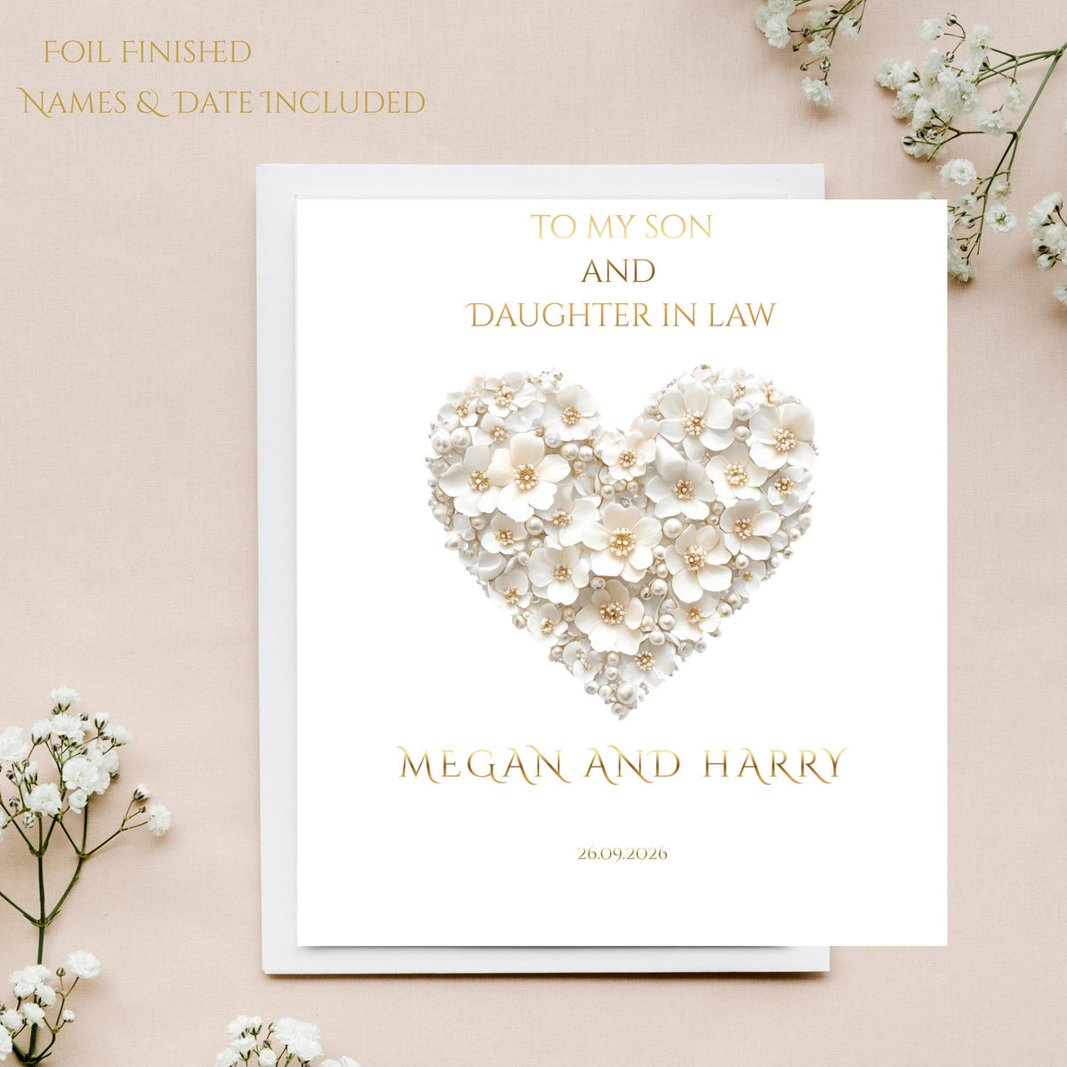 Personalized Card for Son and Daughter-in-Law, Custom Names with Foil Finish