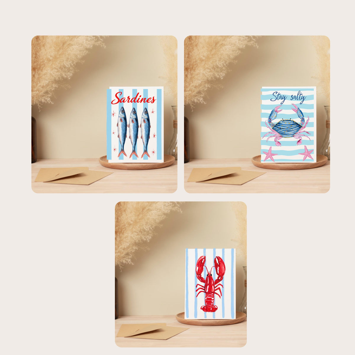 Nautical Card Bundle with Fish, Lobster & Crab Designs