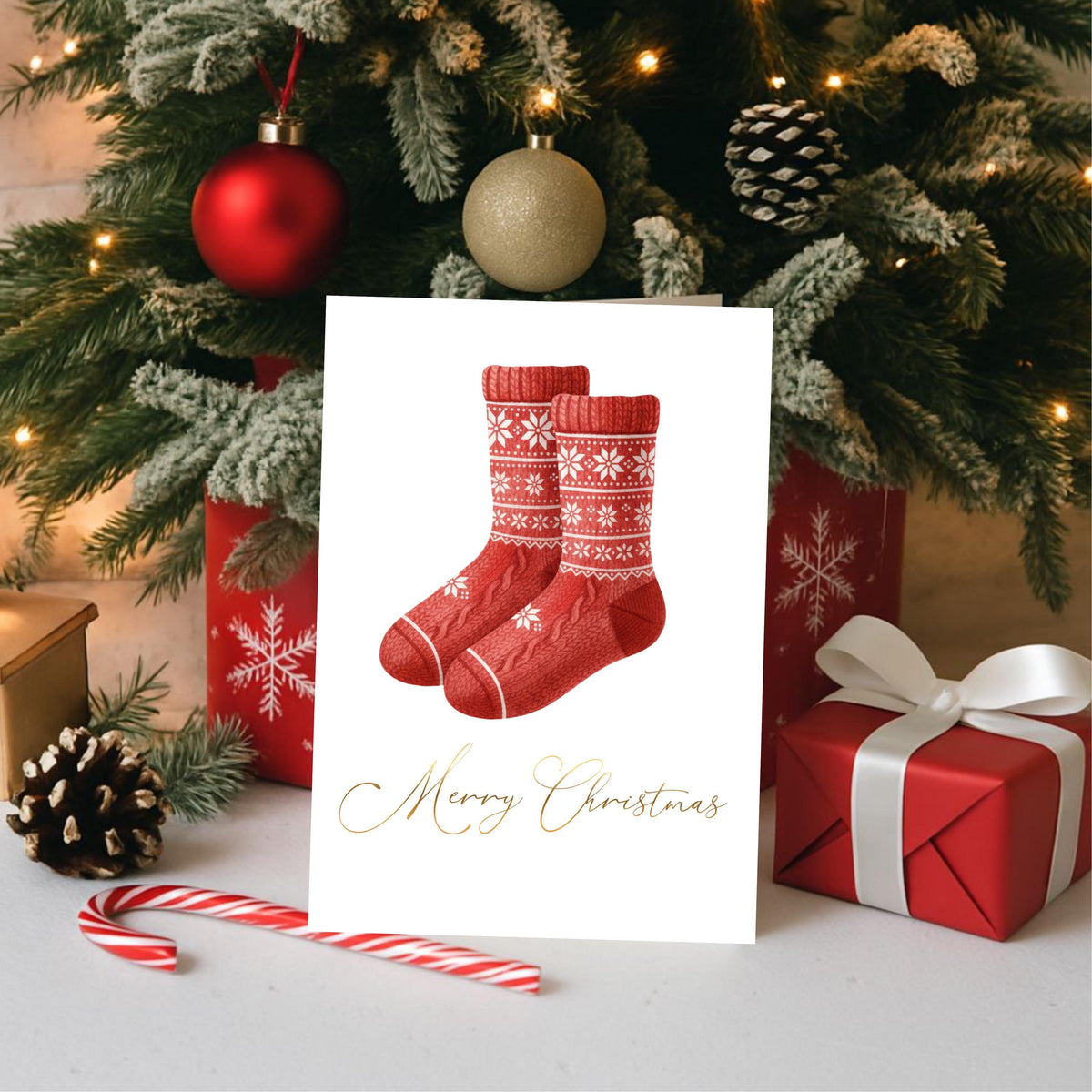 Christmas Card Set, Six Festive Greetings with Scandinavian Illustration's and Gold Foil