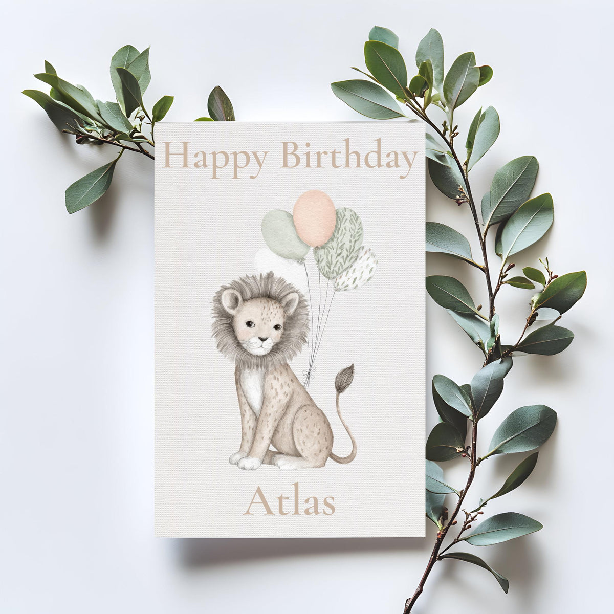 1St Birthday Card with Lion Illustration, Personalized Animal Themed Keepsake