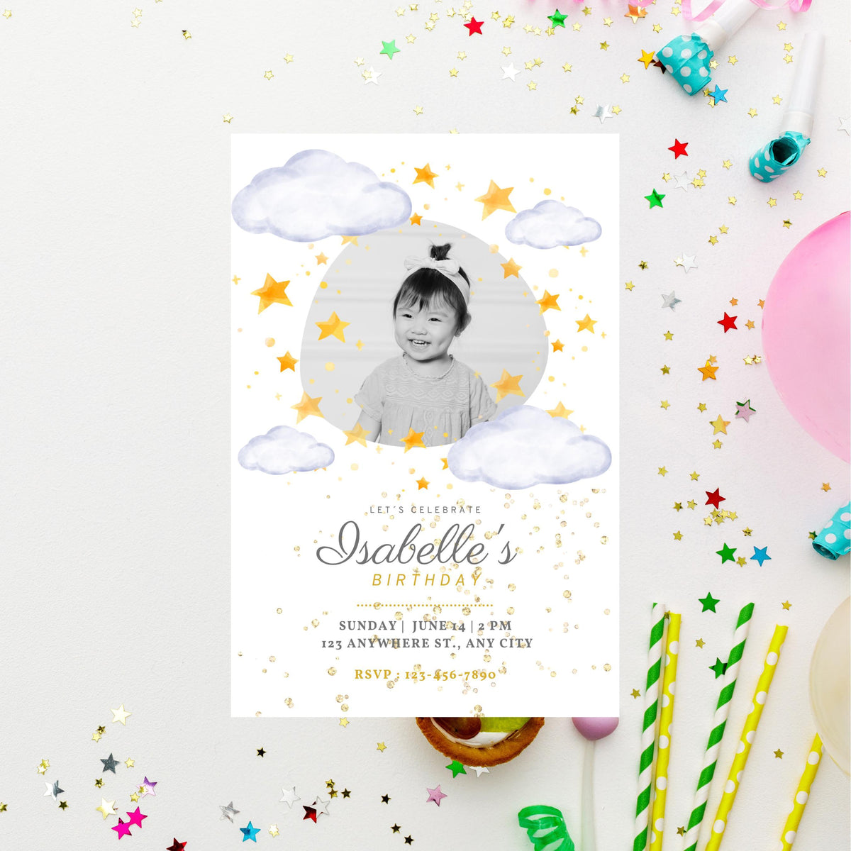 Under the Stars Birthday Invitation, Editable Digital Invite for Kids