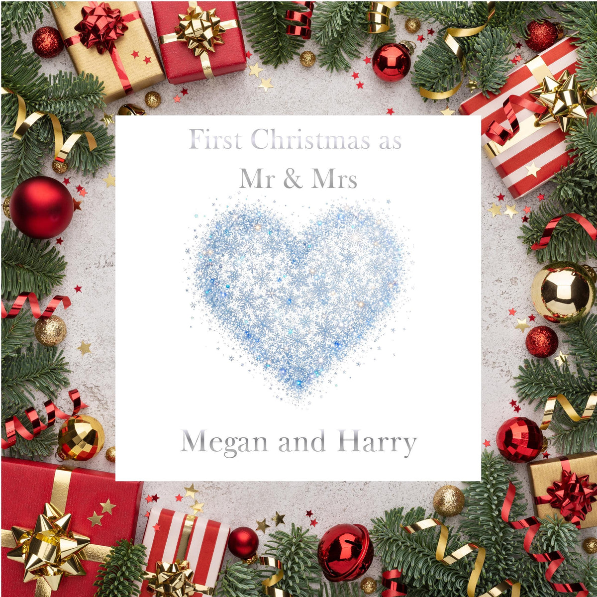 First Christmas Card, Personalised Mr And Mrs With Foiled Finish