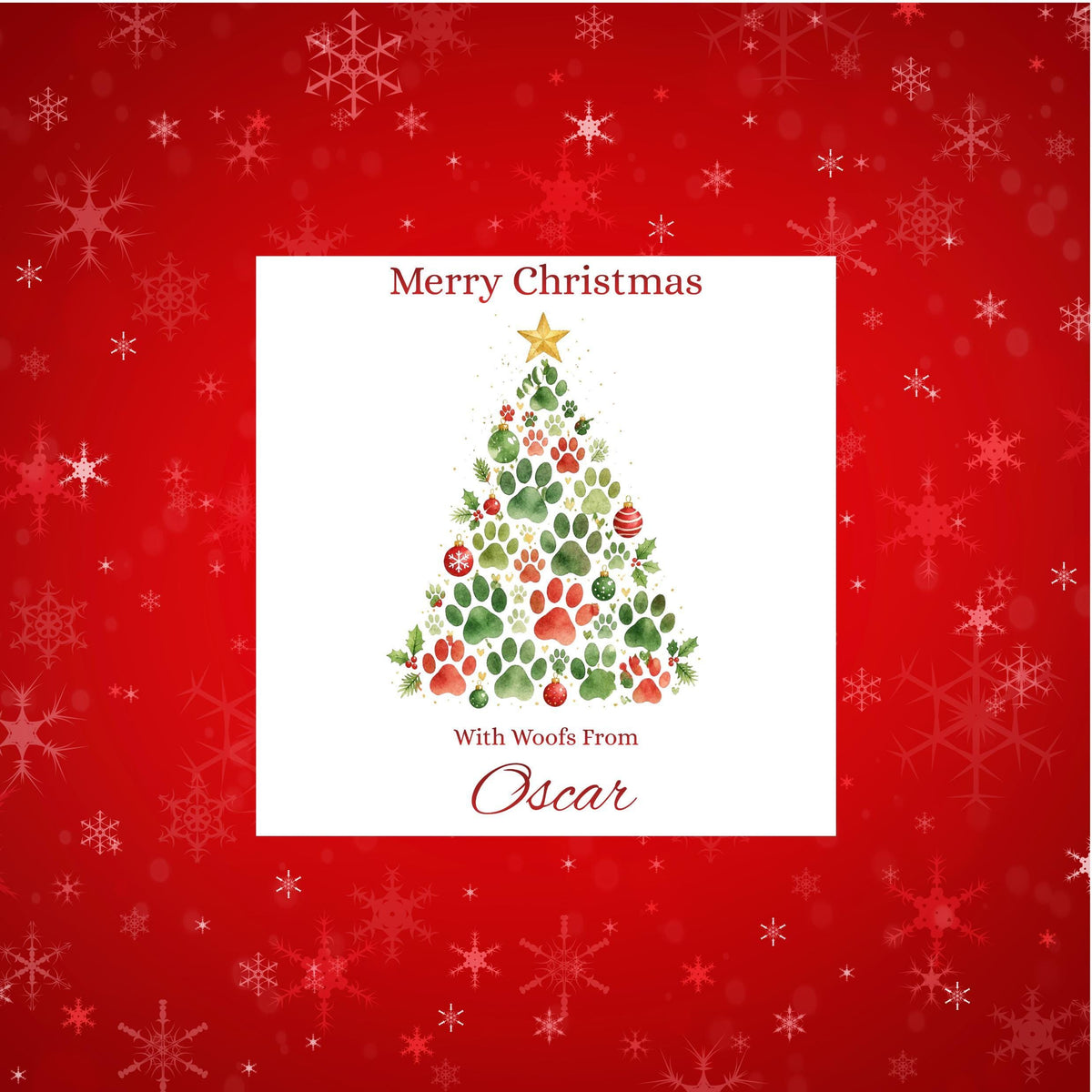 Pet Christmas Card, Custom Pet Name Paw Print Design, Foil Finish