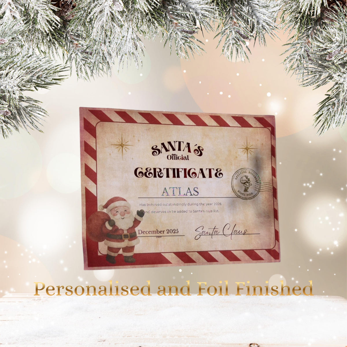 Personalised Santa Nice List Certificate with Foiled Finish, A4