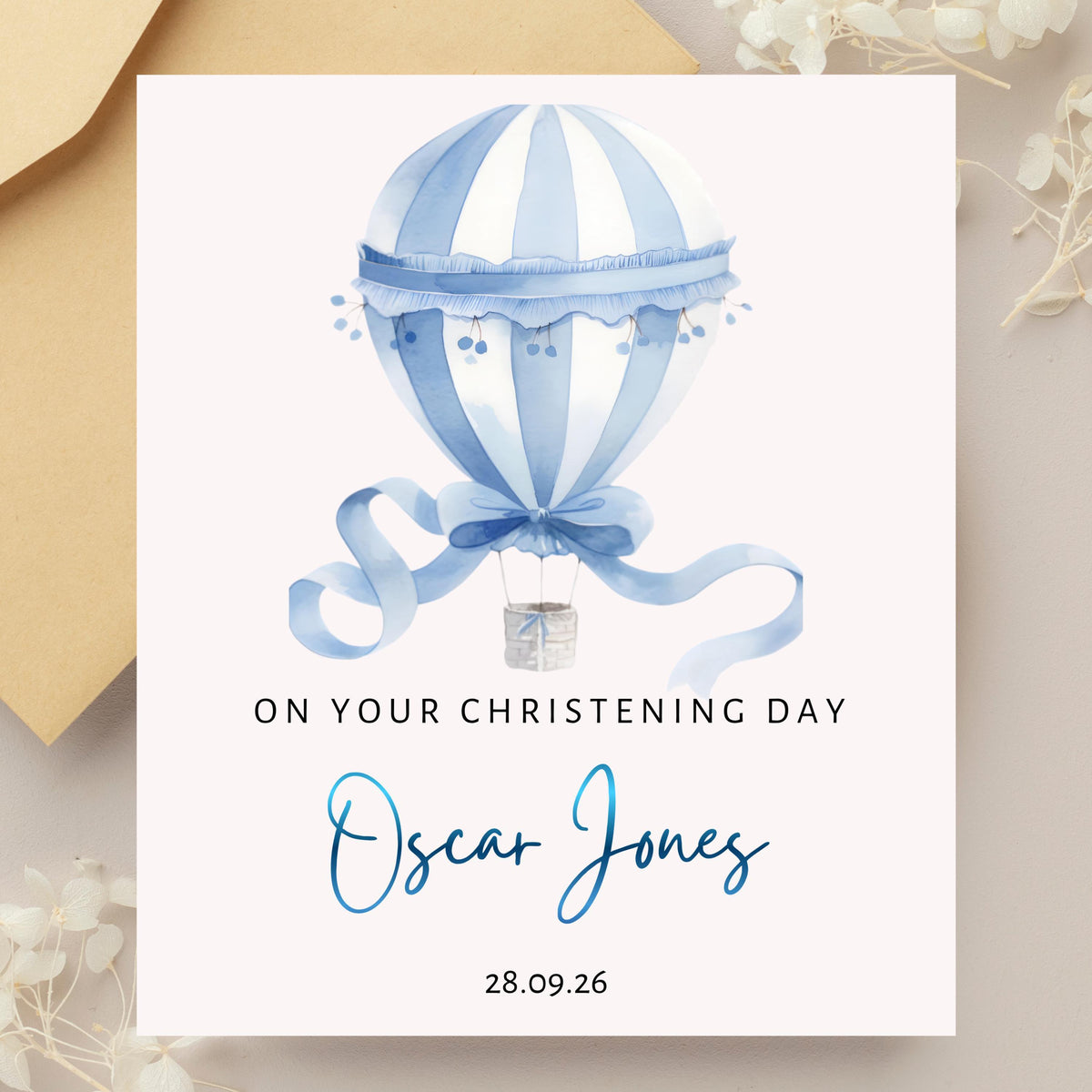 Personalised Boys Christening Card with Foil Finish and Custom Date
