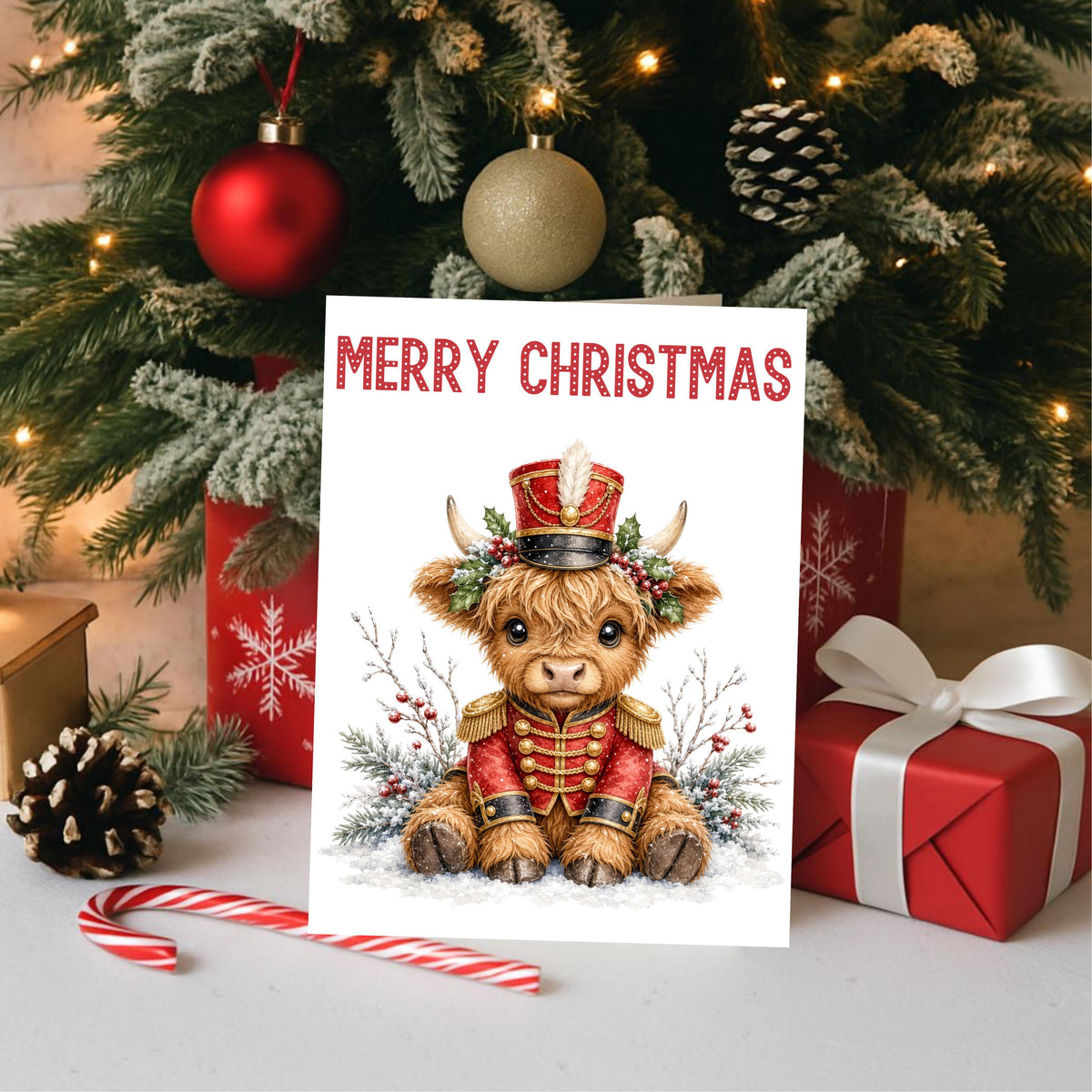 Christmas Card Set, Six Highland Cow Designs, 3 x 6 Inch Glossy Cardstock
