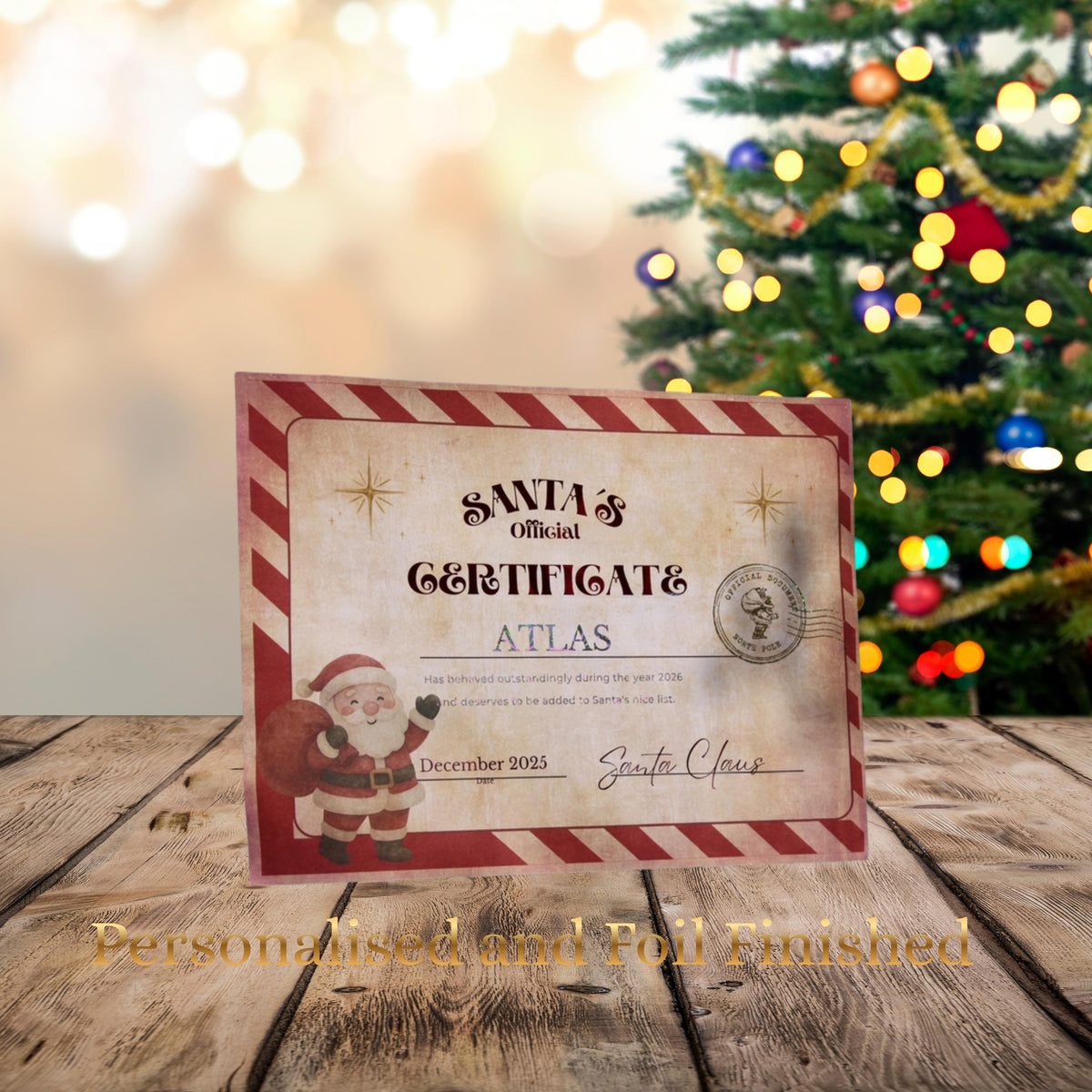 Personalised Santa Nice List Certificate with Foiled Finish, A4