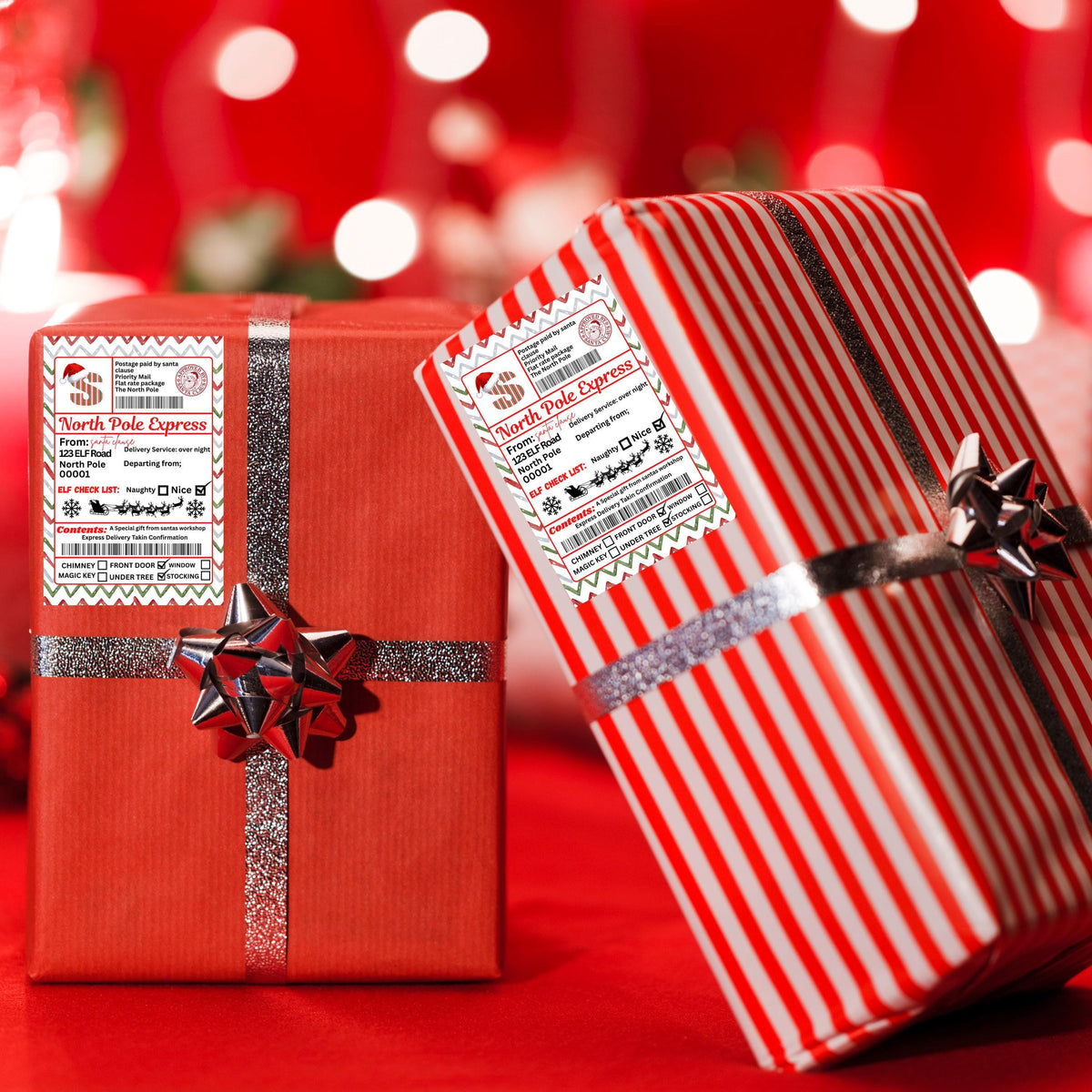 Gift Tag Stickers, Personalized Santa Design, 4 x 6 Inch Adhesive Labels