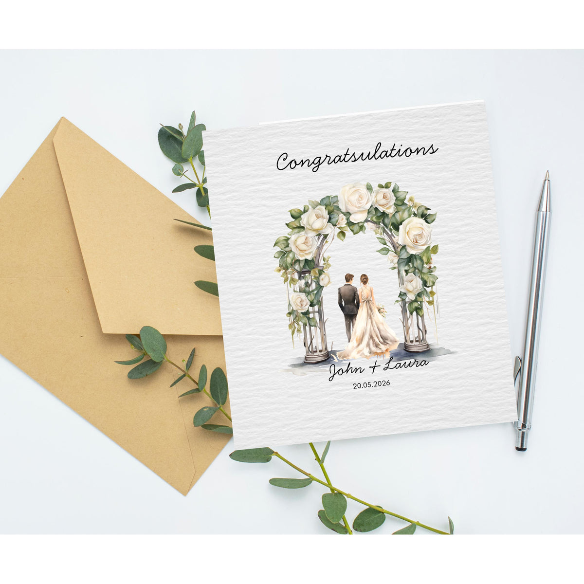 Custom Wedding Card, Watercolour Couple Illustration,