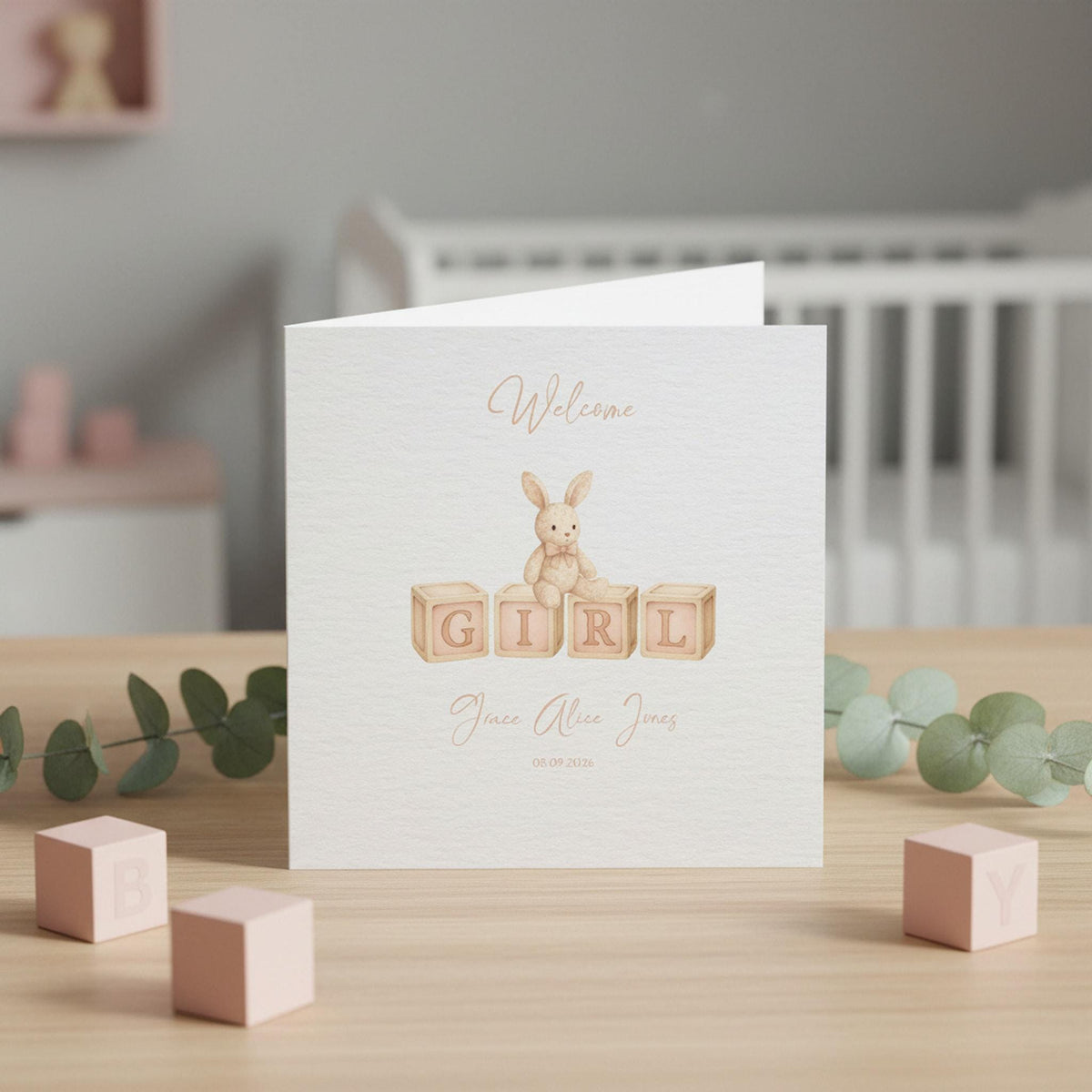 Birth Announcement Card, Personalized Baby Girl Keepsake With Name And Date