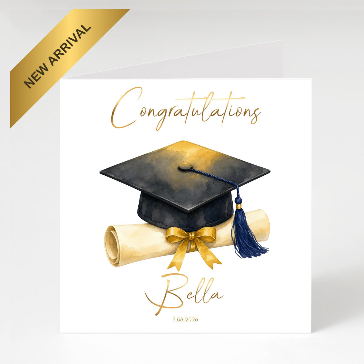 Foil Graduation Card, Custom Name and Date Design for Celebrations