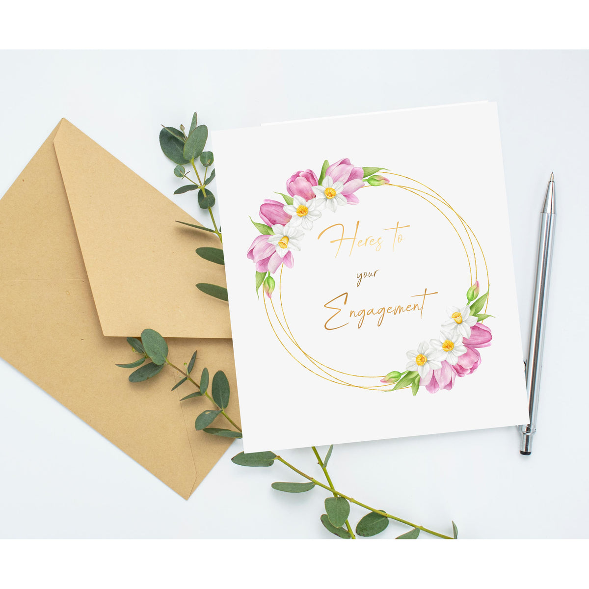Engagement Card, Floral Watercolour Flower Design, Made To Order, For Celebrating Love