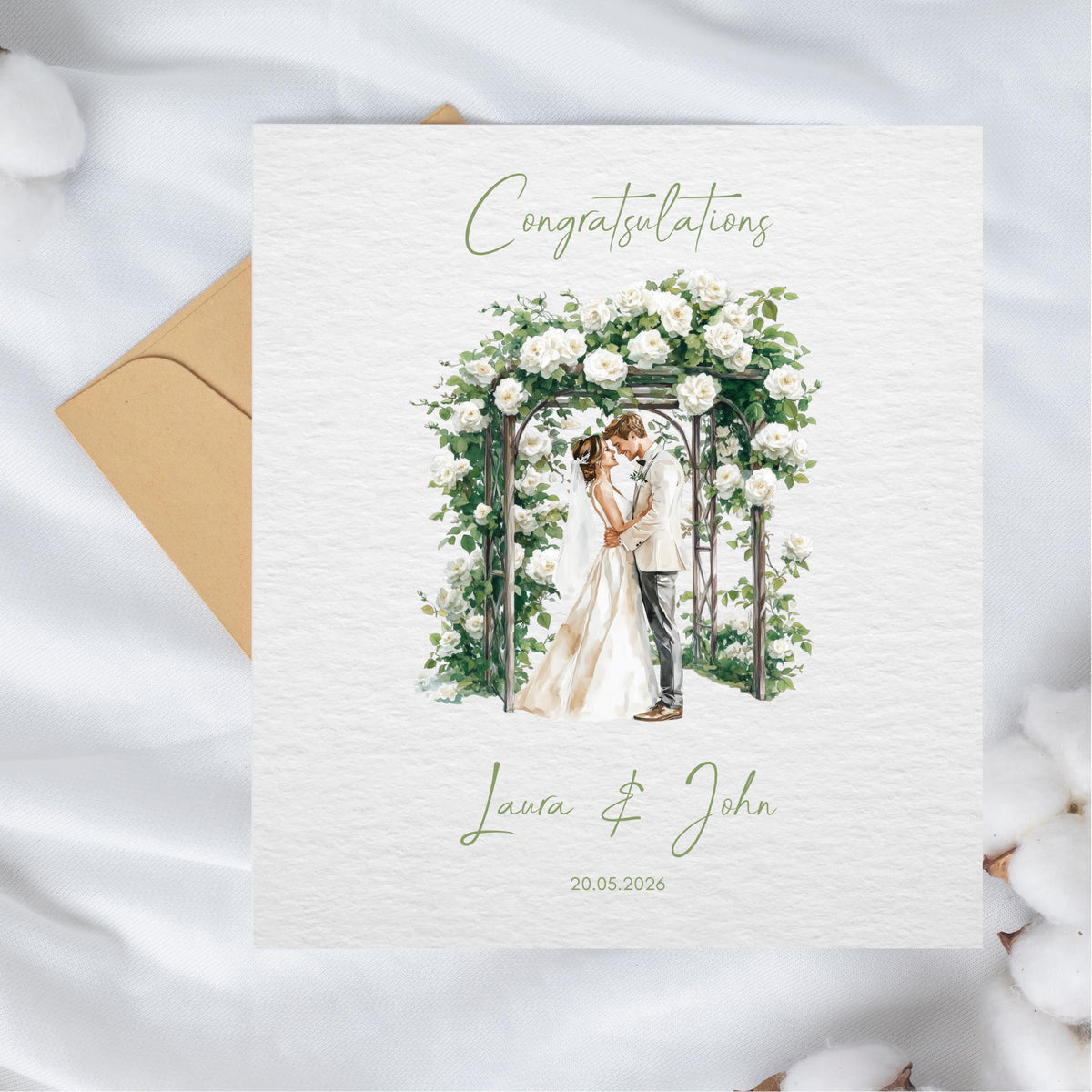 Custom Wedding Card with Couple Names and Date | Floral Illustration