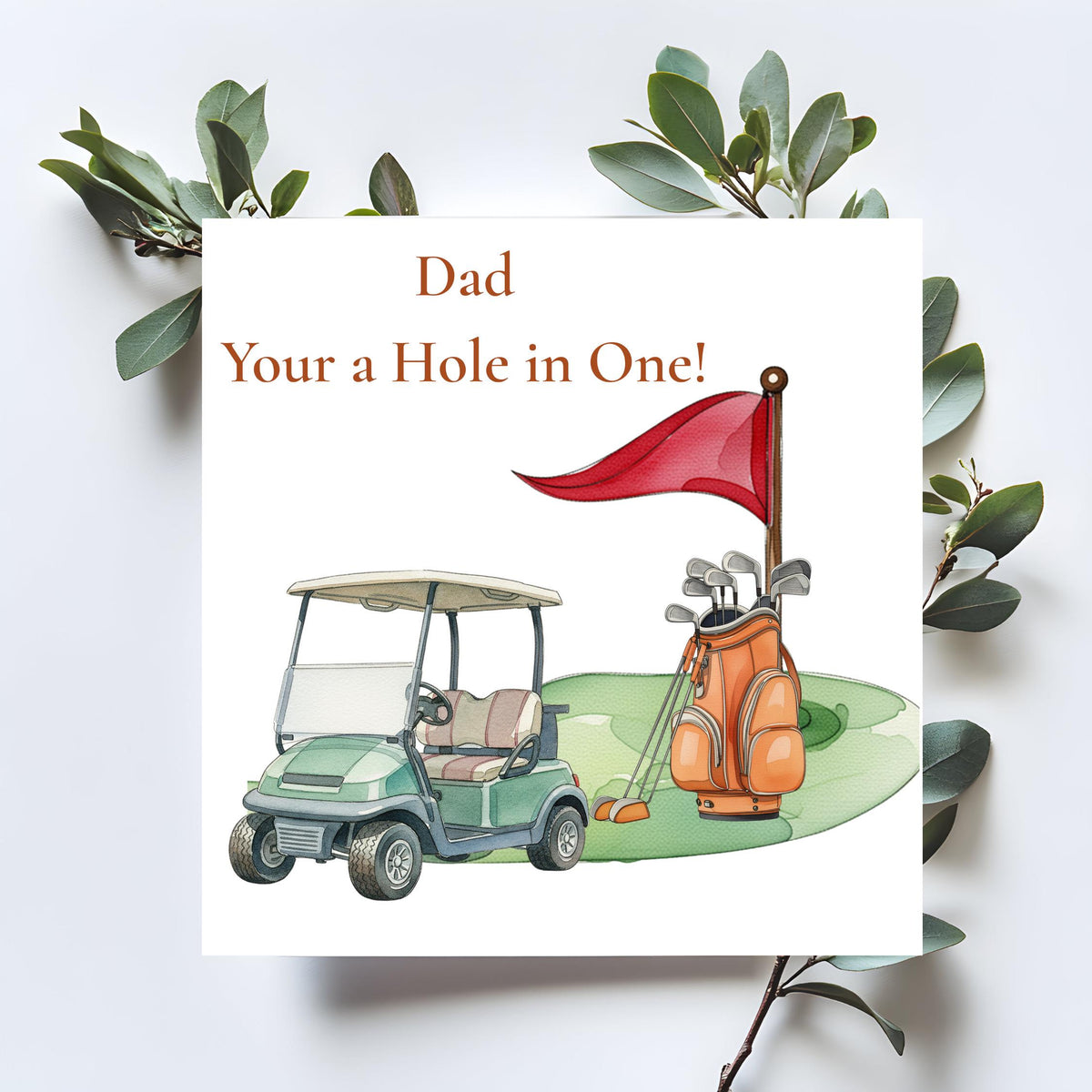 Humorous Golf Cart Dad Birthday Card, 6x6 Inches with Hole in One Message