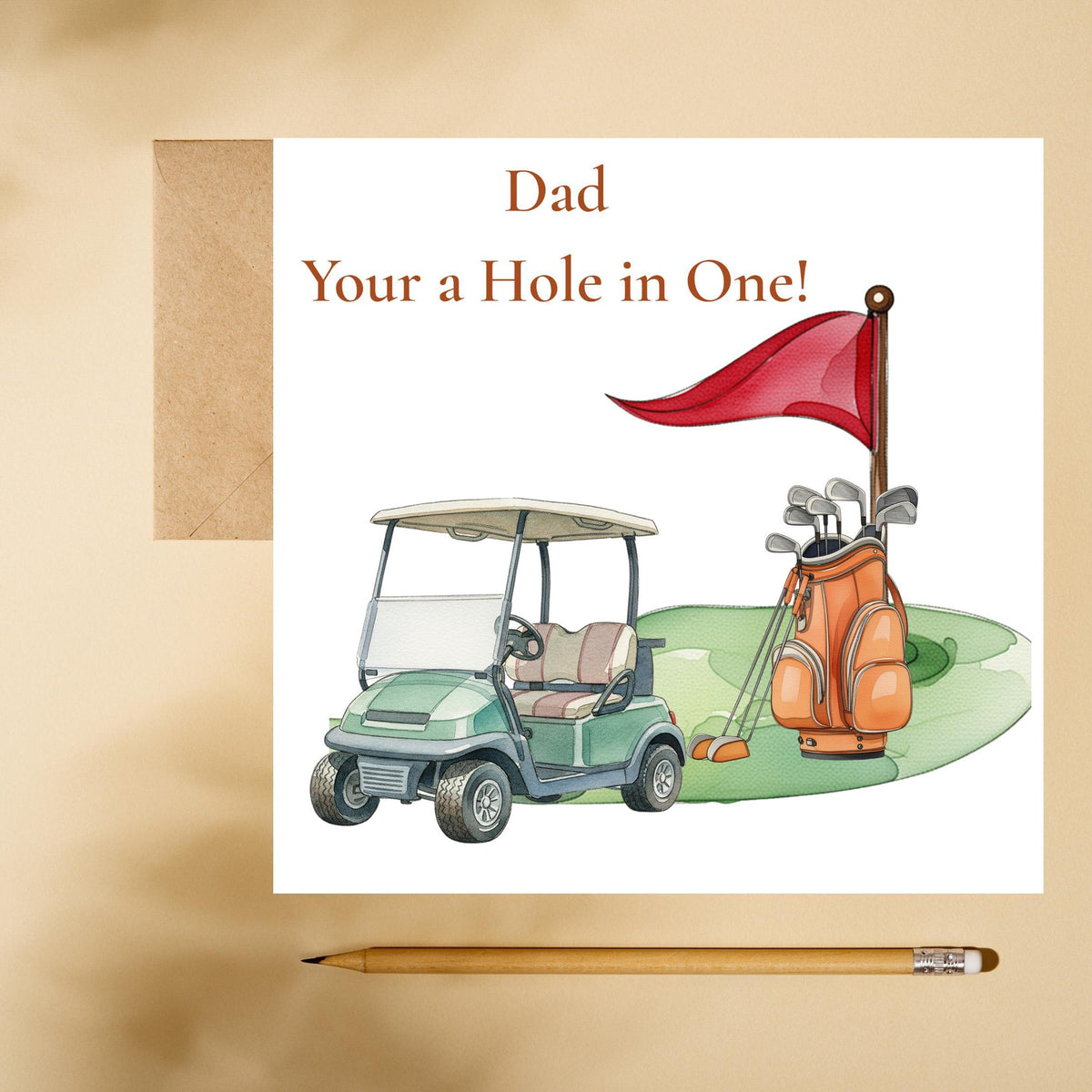 Humorous Golf Cart Dad Birthday Card, 6x6 Inches with Hole in One Message