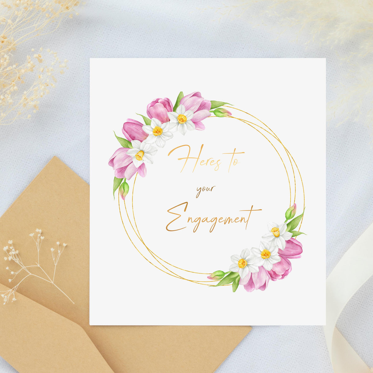 Engagement Card, Floral Watercolour Flower Design, Made To Order, For Celebrating Love