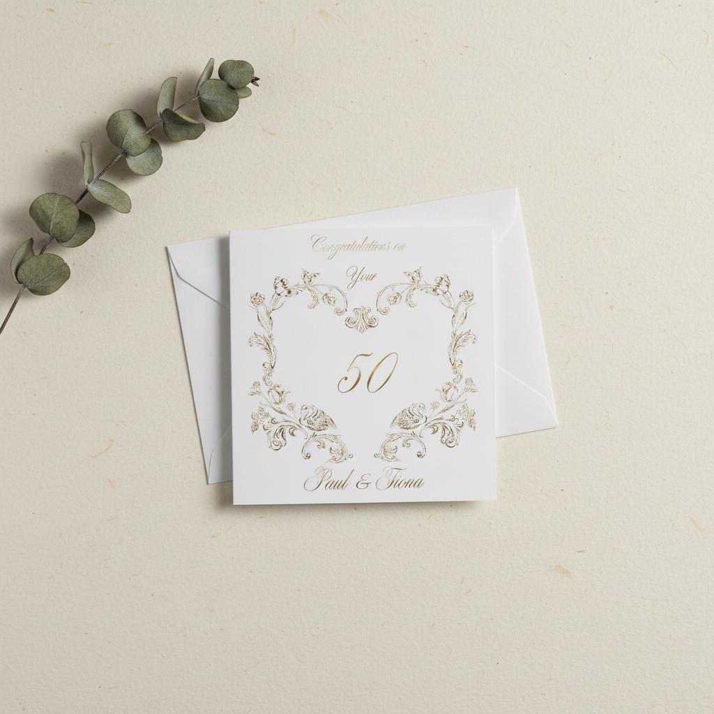 Golden Anniversary Card with Gold Foil Design, Personalised Luxury Keepsake