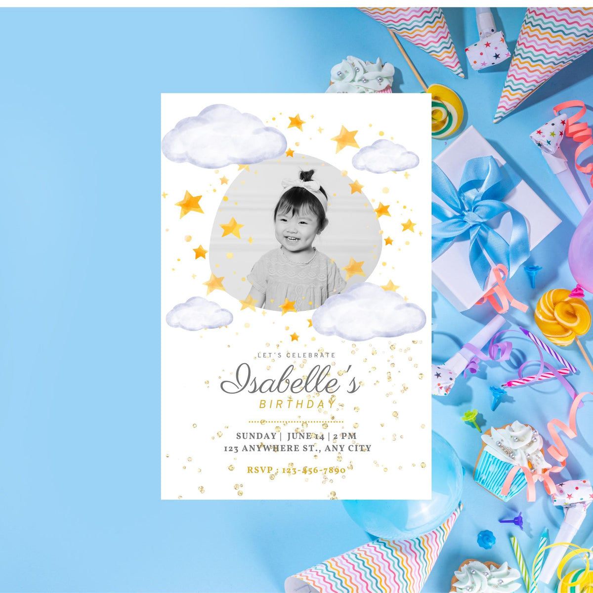 Under the Stars Birthday Invitation, Editable Digital Invite for Kids