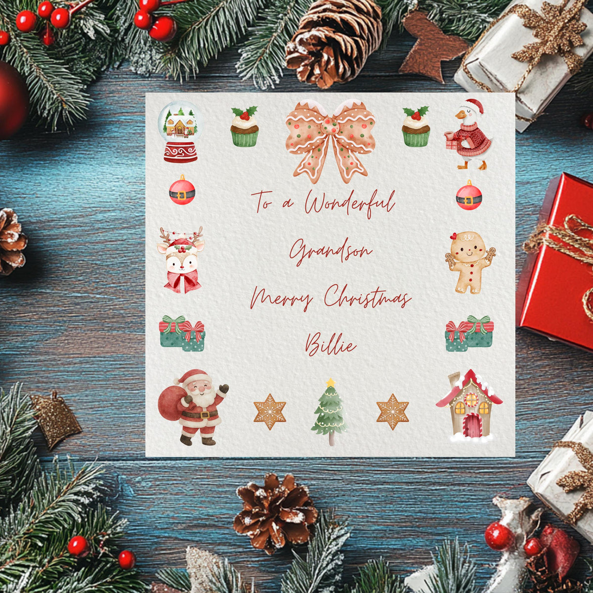Hammered Cardstock Christmas Card, Personalized Name Festive Keepsake