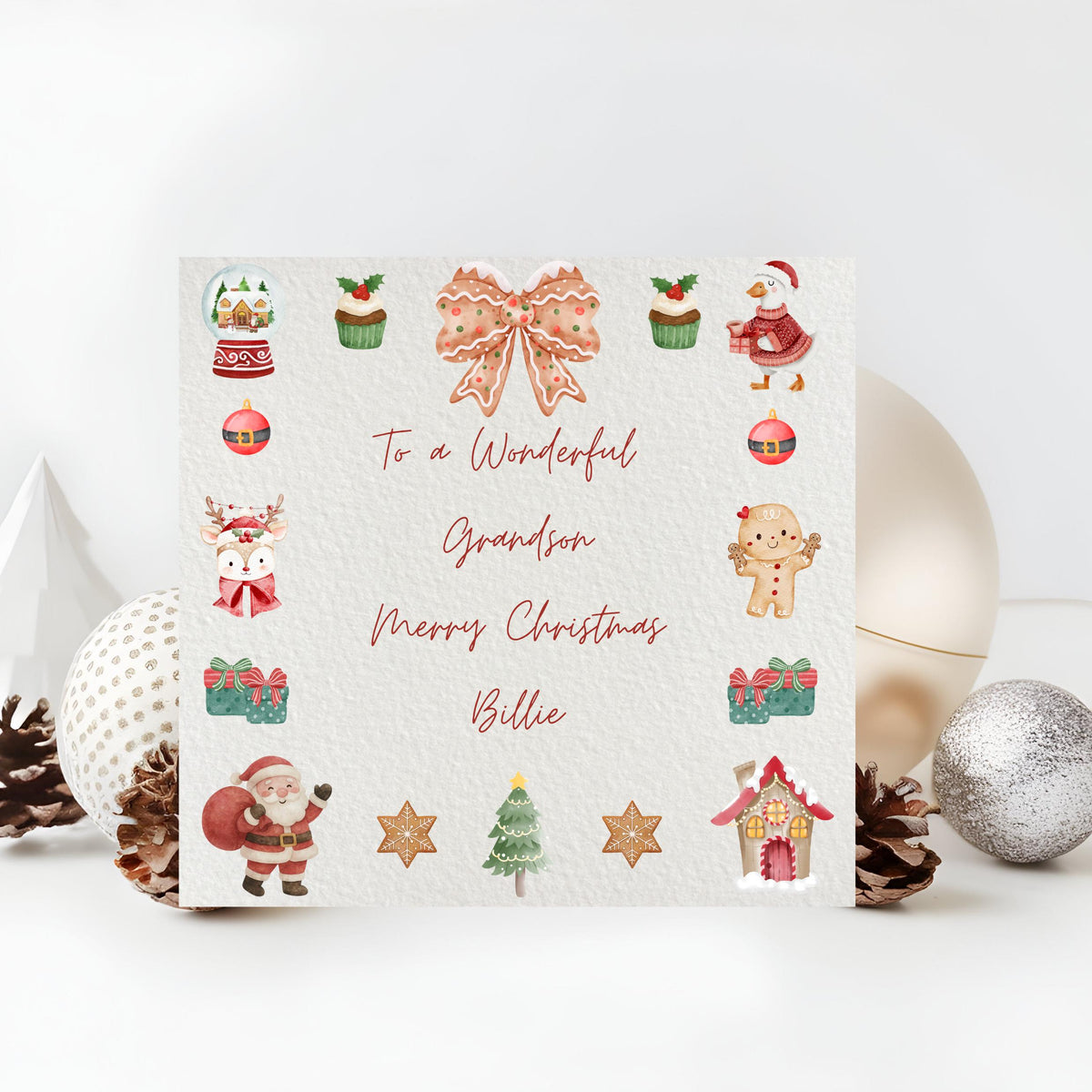 Personalised Hammered Cardstock Christmas Card, Name Festive Keepsake