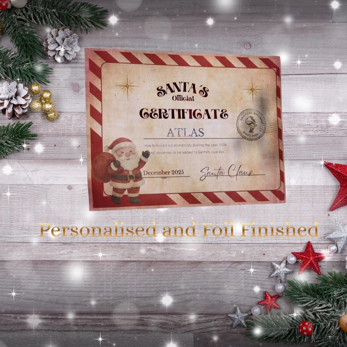 Personalised Santa Nice List Certificate with Foiled Finish, A4