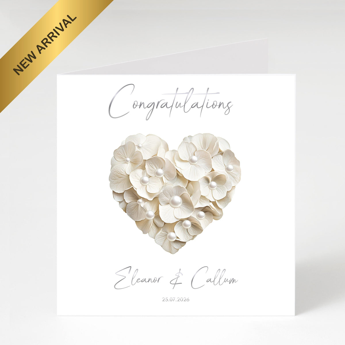 Custom Wedding Card, Gold Foil, Faux Pearls, Names and Date Included
