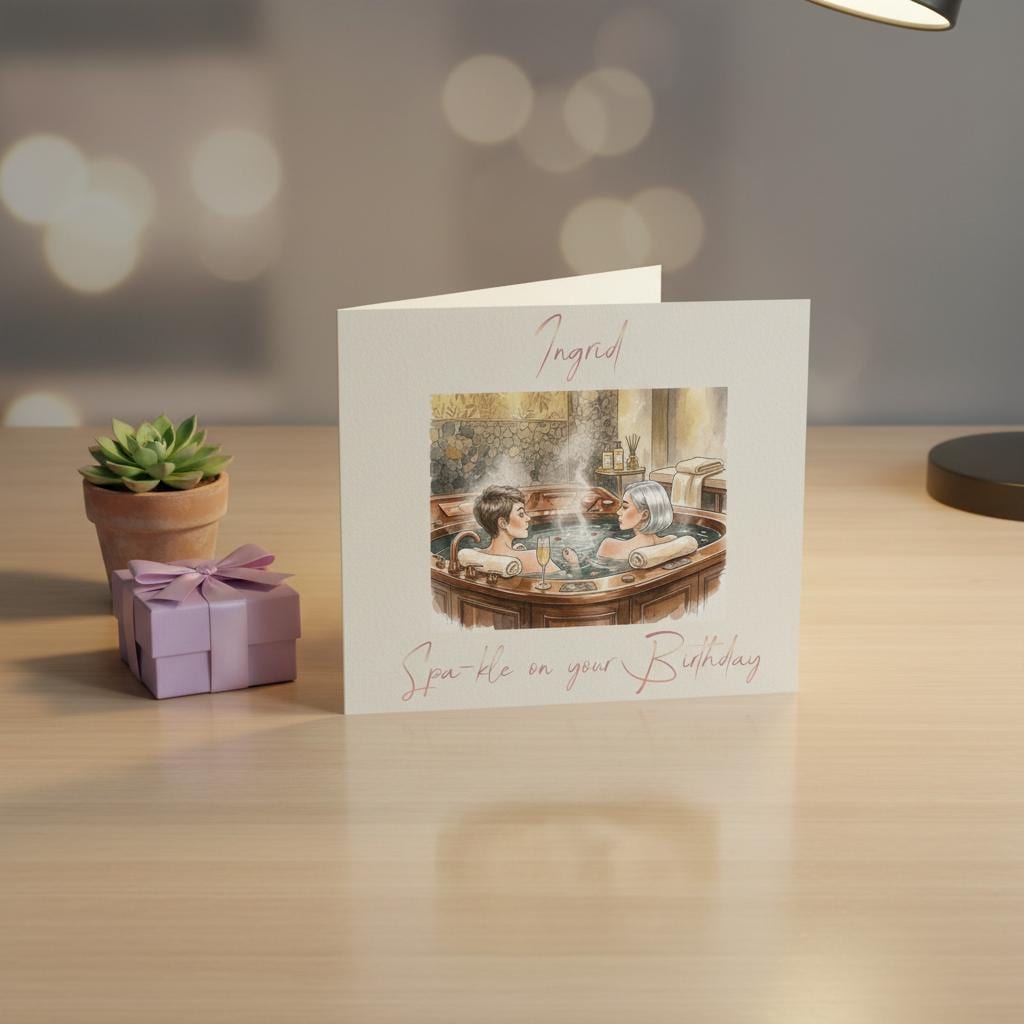 Spa Birthday Card with Foiled Name, Personalized Luxury Greeting for Spa Lovers