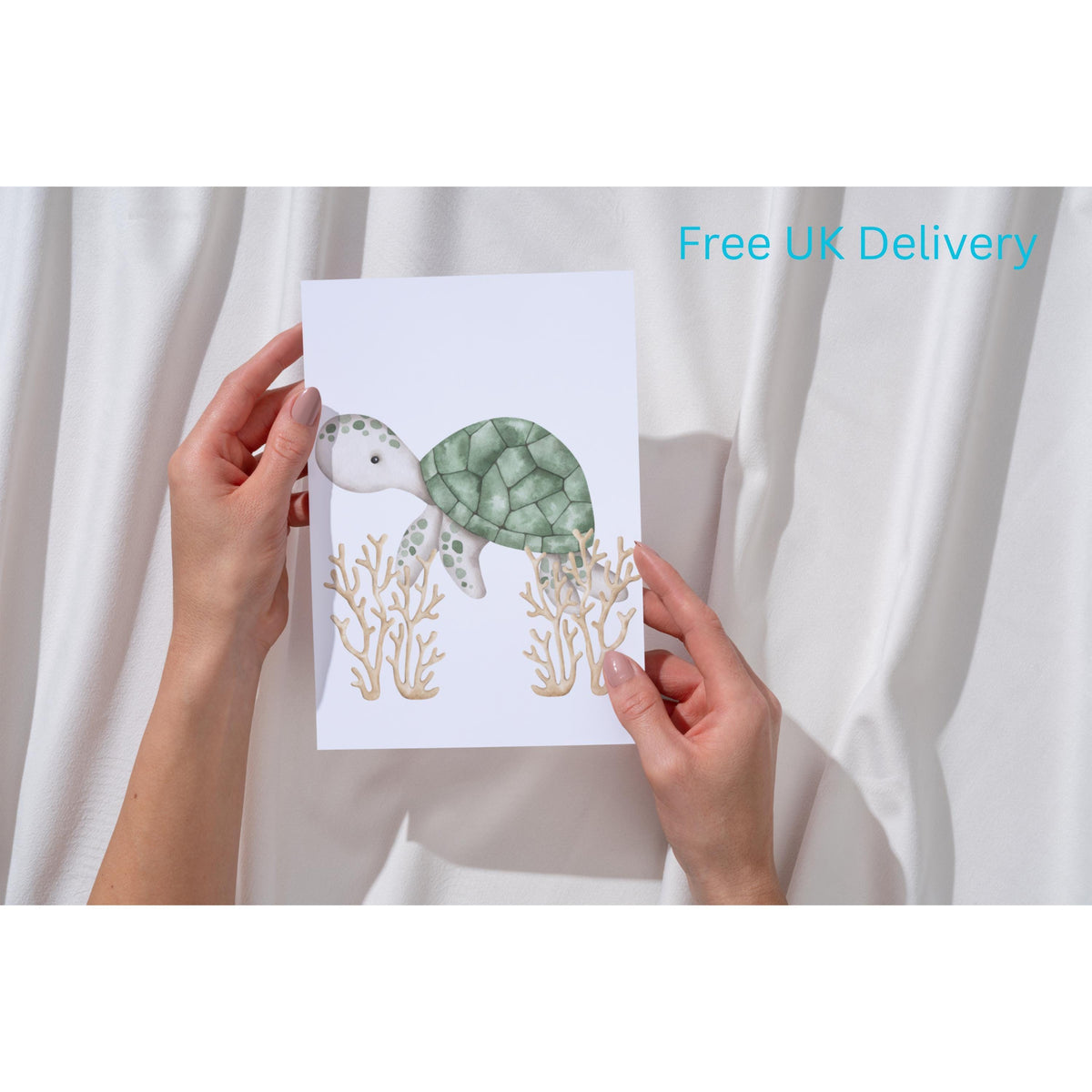 Marine Note Cards, Set Of 3 Watercolor Octopus, Turtle And Seahorse Designs