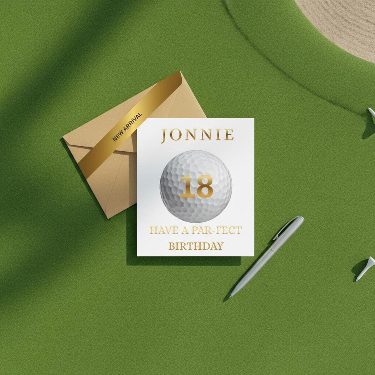 Golf Birthday Card, Custom Name with Foiled Finish