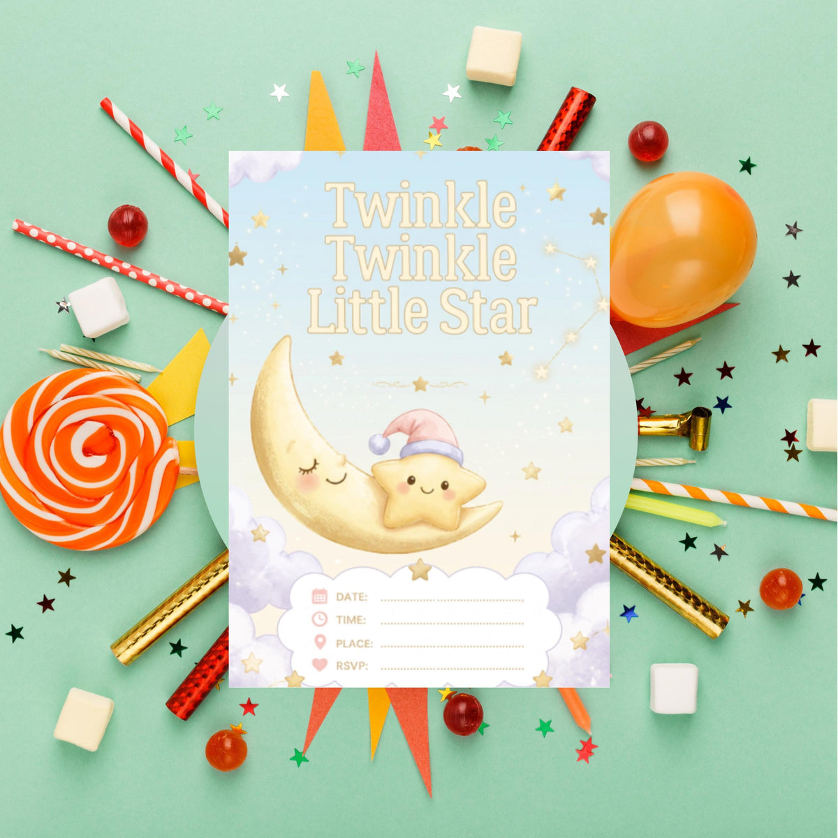 Twinkle Little Star Editable Invitation Template for Whimsical Events