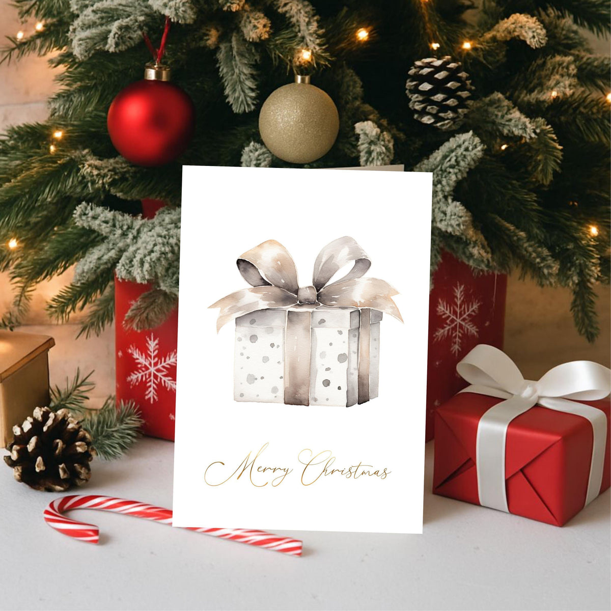 Foil Card Bundle, Six Paper Pieces with Scandinavian Evergreen Design