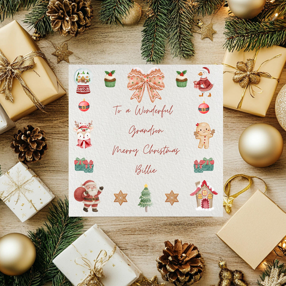 Hammered Cardstock Christmas Card, Personalized Name Festive Keepsake